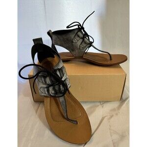 Boho Sorel Summer Boot Distressed Black Leather Lace Up Cage Sandals Size 9